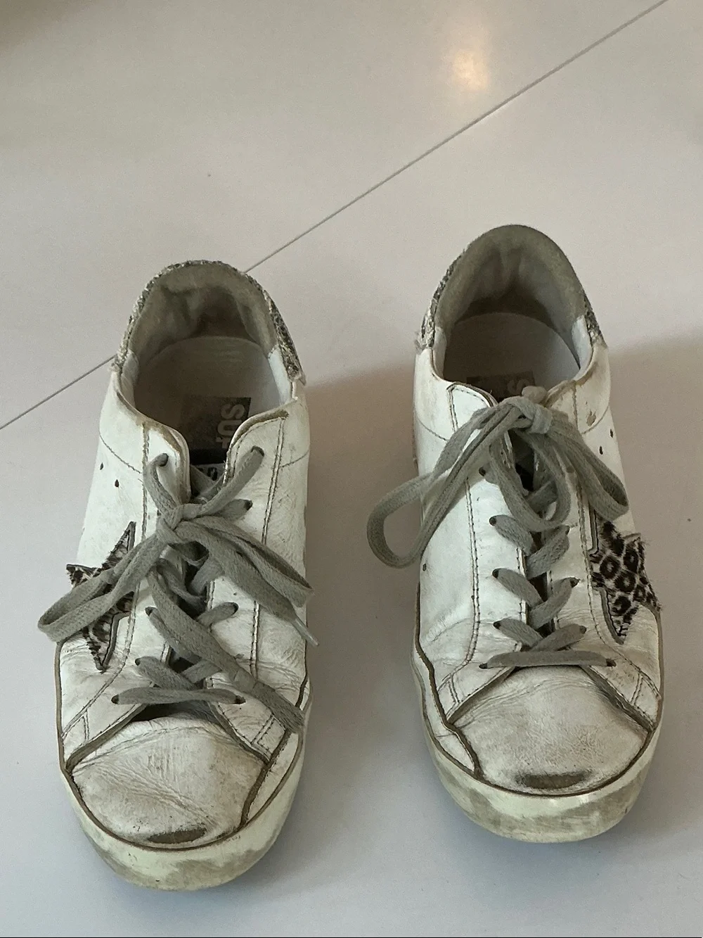 Golden Goose Kids White Sneakers with Beige and Leopard Star